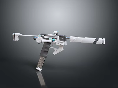 Futuristic Sci Fi Weapon 3D Model Design With White Gray Frame Blue Details And Scope 3d model
