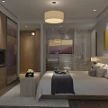 Modern Hotel Guest Room Interior Featuring Comfortable Bed Wall Art And Wooden Decor