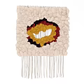 Sculptural Artistic Rug With Handwoven Textured Beige Base Yellow Red Black Abstract Patterns And Tassels