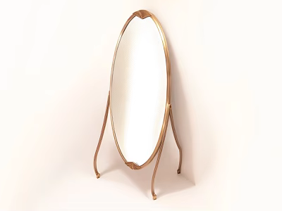 Elegant Decorative Ornament Set With Oval Mirror And Gold Metal Stand 3d model