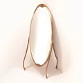 Elegant Decorative Ornament Set With Oval Mirror And Gold Metal Stand