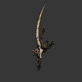 Unique Fantasy Weapon Featuring Tree Branches Animal Skull Green Leaves Glowing Lights And Blue Background