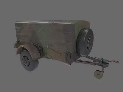 Camouflage Painted Industrial Trailer With Heavy Duty Wheels And Towing Hitch 3d model