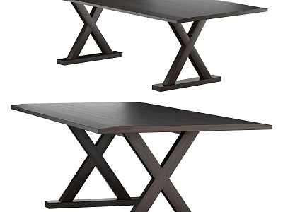Modern Dark Wood Dining Table Design With X Shaped Legs And Sleek Style 3d model