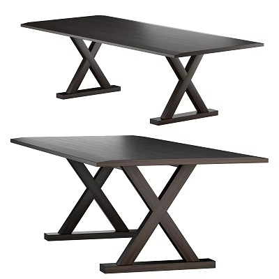 Modern Dark Wood Dining Table Design With X Shaped Legs And Sleek Style 3d model