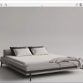 Modern Double Bed With Upholstered Headboard Metal Frame White Mattress Gray Blanket And Pillows