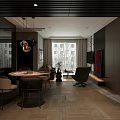 Elegant Modern Living Dining Room Interior With Red Sofa Dining Table And Decorative Painting
