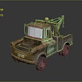Old Rusty Vintage Tow Truck With Crane Arm And Yellow Warning Light