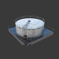 Concrete Circular Storage Tank With Top Railing Platform And Pipes 3d model