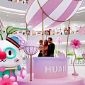Cartoon Character Inflatable Model For Shopping Mall Event With Pink Decoration And Balloon Elements
