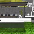 Modern Garden Landscape Design With Green Lawn Stone Wall And Seating Area