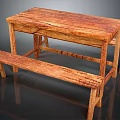 Rustic Wooden Dining Table Set With Matching Benches And Natural Wood Grain