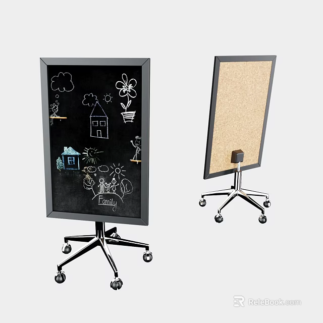 Art Supplies Wheeled Stand Chalkboard And Corkboard For Hand Drawn Creation 3d model 