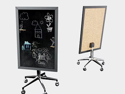 Art Supplies Wheeled Stand Chalkboard And Corkboard For Hand Drawn Creation 3d model