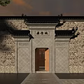 Traditional Chinese Ancient Architecture Entrance With Brick Wall Classic Roof And People Enjoying Sunset