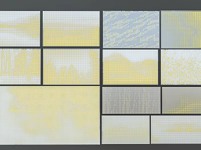 Various Yellow And Gray Texture Samples With Grid Striped And Speckled Patterns 3d model
