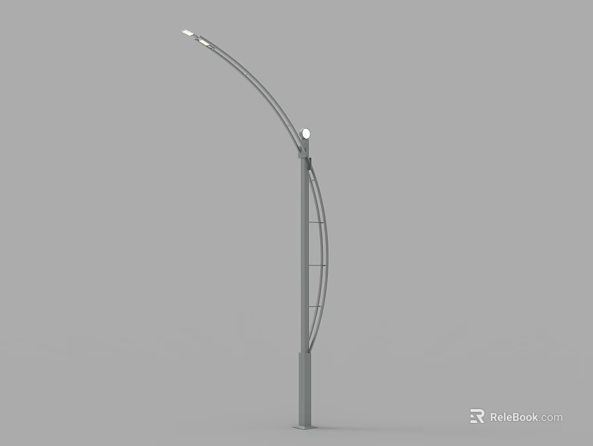 Modern Outdoor Light with Sleek Curved Arm and Metal Pole Design 3d model 