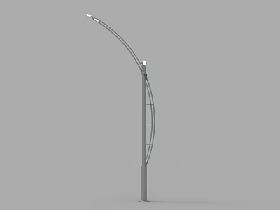 Modern Outdoor Light with Sleek Curved Arm and Metal Pole Design 3d model