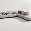 Modern Light Gray Sectional Sofa With Mixed Color Cushions And Throw Blanket 3d model