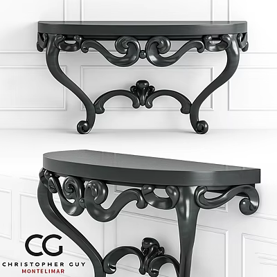 Elegant Black Functional Table With Intricate Carved Details And Curved Legs Design 3d model