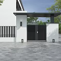 Relaxing Outdoor Wooden Deck With Patio Table Chairs Building Trees And Umbrella