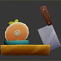 Yellow Cutting Board With Sliced Orange And Kitchen Knife For Daily Use