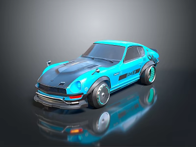 Blue Retro Modified Sports Car With Sleek Body And Green Accent Wheels 3d model