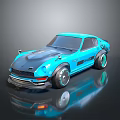 Blue Retro Modified Sports Car With Sleek Body And Green Accent Wheels