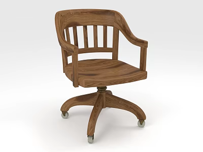 Classic Wooden Single Chair With Armrest Swivel Base And Wheels 3d model