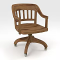 Classic Wooden Single Chair With Armrest Swivel Base And Wheels