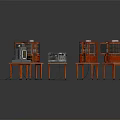Vintage Red And Gray Computer Equipment With Control Panels On Orange Stands