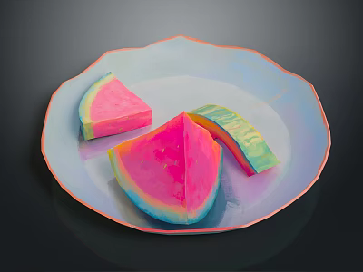 Colorful Watermelon Slices On Decorative Glossy Edge Plate With Vibrant Hues 3d model