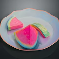 Colorful Watermelon Slices On Decorative Glossy Edge Plate With Vibrant Hues