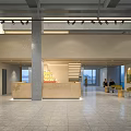 Book Art Exhibition Hall with Gray Walls Paintings Metal Trusses And Sculptures White Floor Tiles