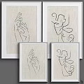 Framed Line Art Prints With Hands And Face Design On Linen Background Wooden Frame