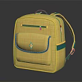 Stylish Yellow Backpack With Blue Accents Front Diamond Logo And Double Shoulder Straps
