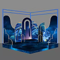 Event Display Wall Featuring Blue Frame Starry Sky Background Wave Patterns And Arch Designs
