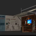 Historical Exhibition Display With Information Panel Figure Model And Screen