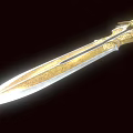 Ornate Golden Decorated Weapon With Intricate Carvings And Shiny Blade