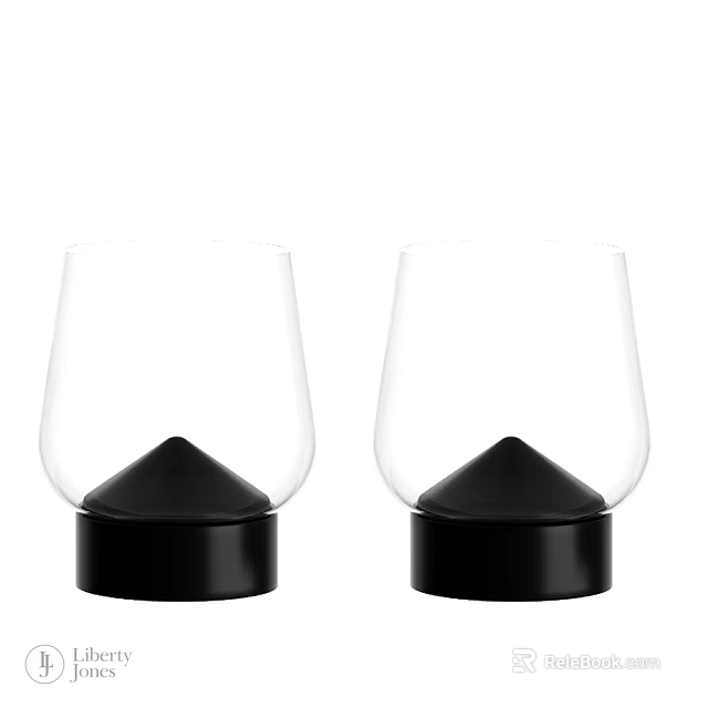 Modern Tableware Set with Transparent Glass Cups and Black Base Design 3d model 