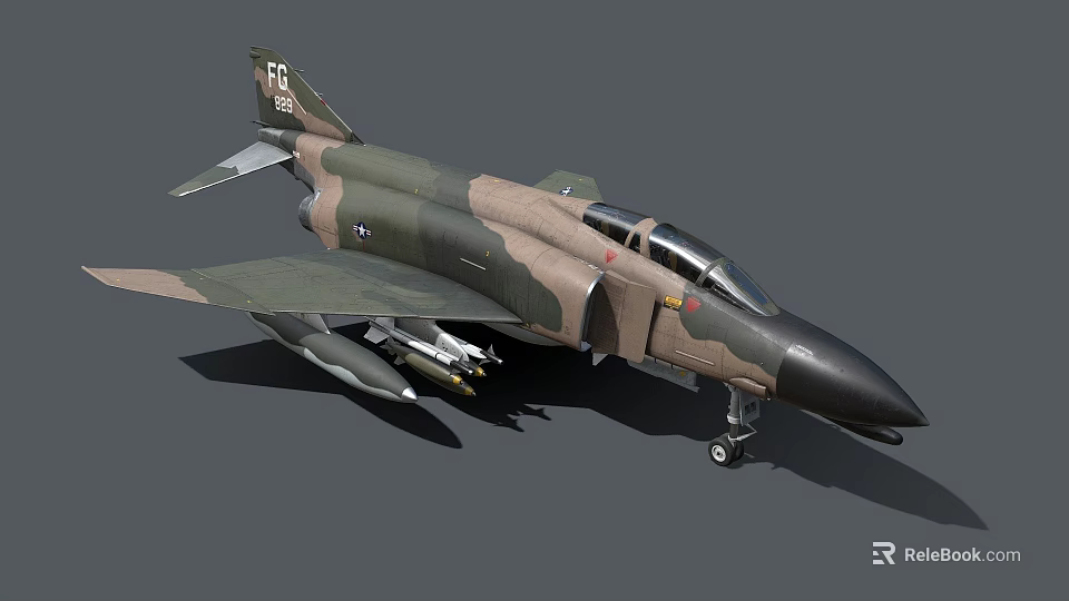 3D Model of Military Fighter Jet with Camouflage Paint and Mounted Missiles 3d model 