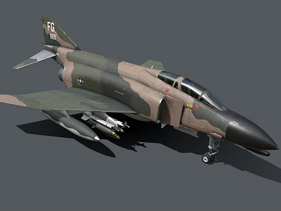 3D Model of Military Fighter Jet with Camouflage Paint and Mounted Missiles 3d model