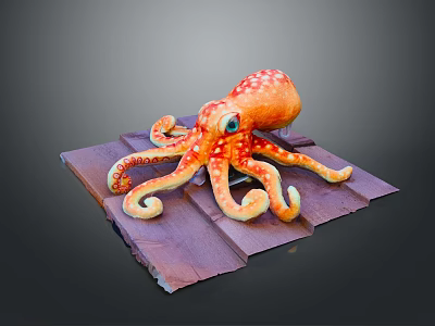 Orange Octopus with White Spots Featuring Eight Tentacles on Wooden Planks 3d model