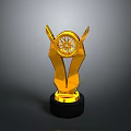 Golden Trophy Design With Winged Body Wheel Center And Black Base
