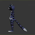 Cartoon Cat Character With Blue Black Stripes White Belly Red Nose Blue Eyes Standing Pose