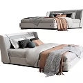 Modern Double Bed With Soft Pillows And Warm Gray Pink Brown Blankets 3d model