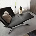 Modern Black Leather Chaise Lounge With Plush Cushion Metal Legs And Window Blinds