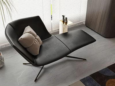 Modern Black Leather Chaise Lounge With Plush Cushion Metal Legs And Window Blinds 3d model