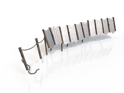 Decorative Wooden Bridge with Rope Railings Natural Wood Planks for Home Garden 3d model