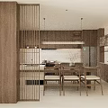 Modern Restaurant Interior Design With Wooden Partition Blinds Open Layout Dining Table And Chairs